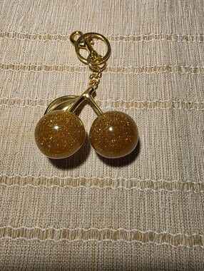 Gold Glitter Cherry Keychain Bag Charm